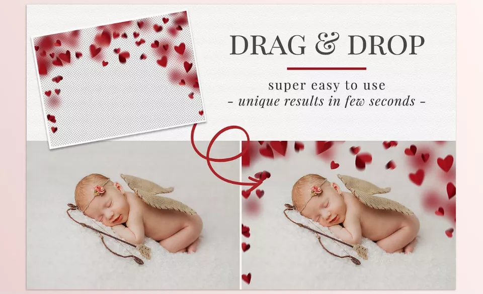 Creative Market - Falling Paper Hearts photo overlays - Add a touch of love to your engagement photos with these falling paper heart overlays.
