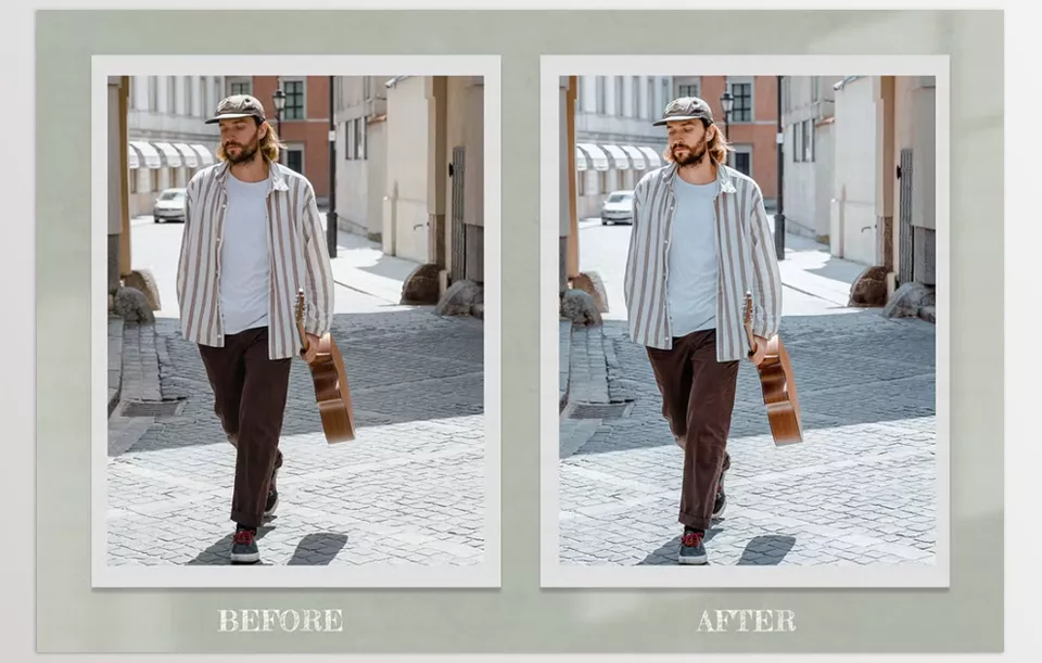 Creative Market - Fashion Men Lightroom Photoshop LUTs - Clean and natural tones meet a subtle moody vibe to highlight confidence and style in every frame.