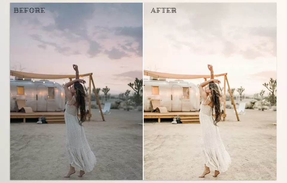 Creative Market - Bohemian Lightroom Presets - Golden hour glow, enhanced with warm, natural tones. Perfect for dreamy portraits.