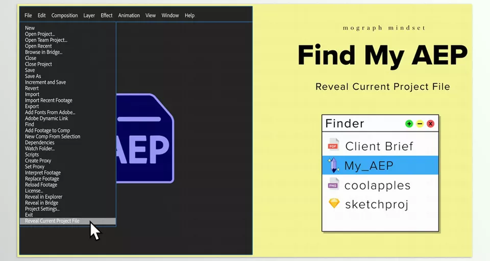 Find My AEP - Reveal your After Effects project file in the Finder
