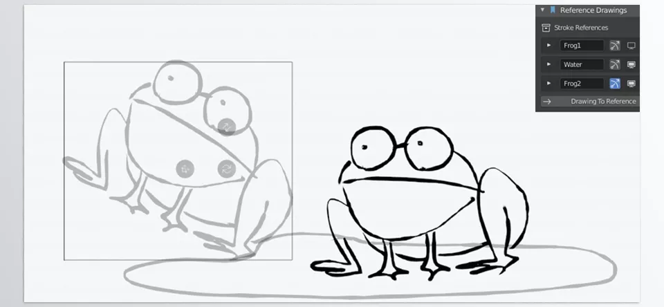 GP Animator Desk - A panel for managing and transforming reference drawings directly within Drawing Mode.