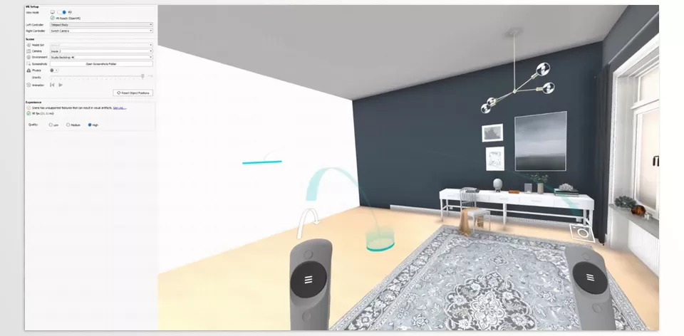 Keyshot KeyVR - View your 3D model within an interactive setting, modify materials, and tweak the lighting.