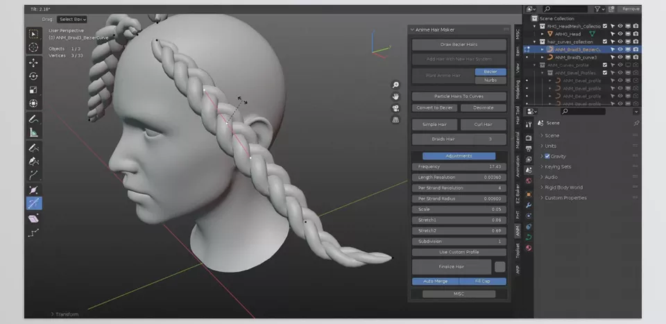 Anime Hair Maker - Easily make a hair strand and duplicate all over the head.