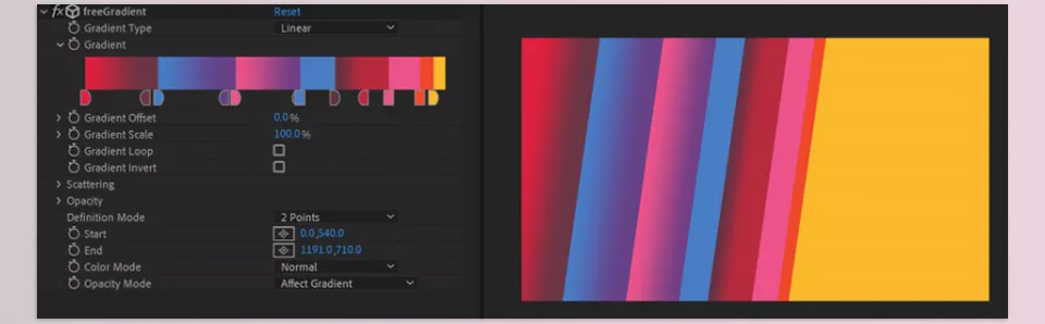 freeGradient - Easily animate gradients with offset and loop features, allowing for seamless movement and transformation.
