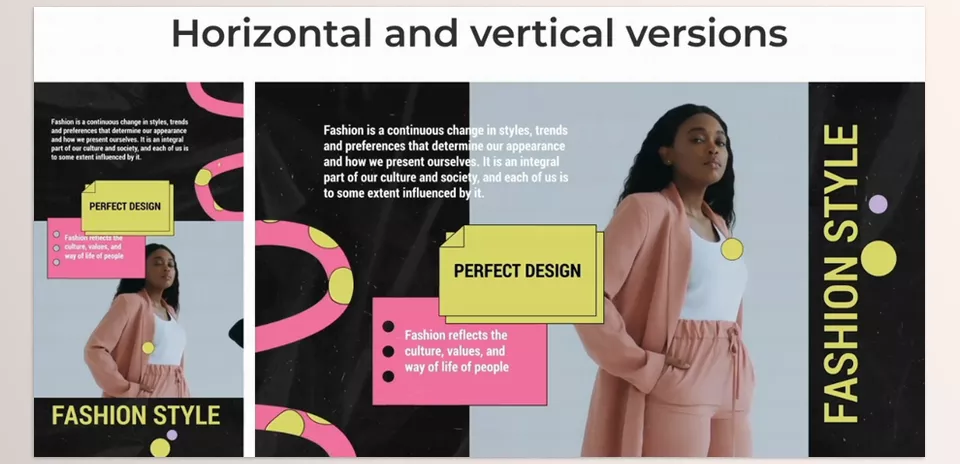 Colorful Stylish Slides for Premiere Pro - a fashion, juicy slideshow template in horizontal and vertical orientations.