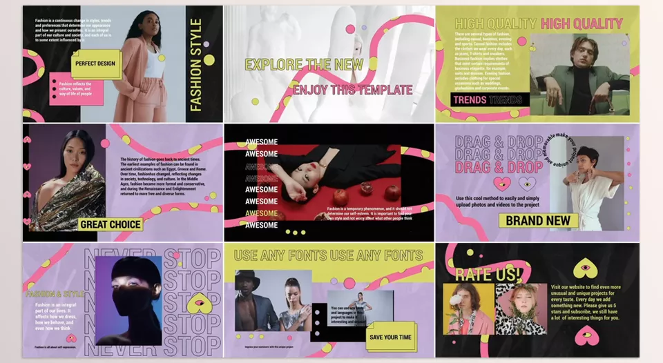 Colorful Stylish Slides for Premiere Pro - Exceedingly easy to use, carefully grouped, named, and organized.