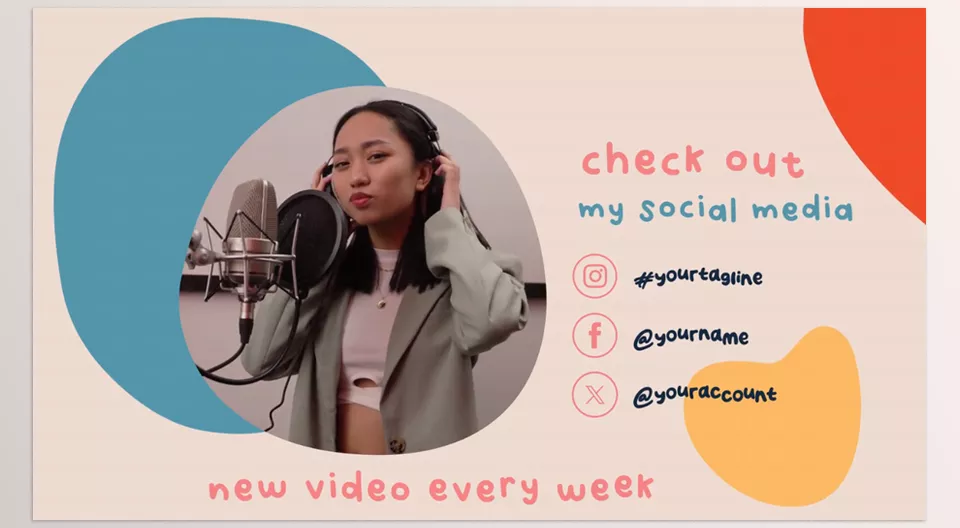 Youtube Scenes for Premiere Pro - Perfect for social media endscreens, these slides are designed in a modern and dynamic cartoon style, incorporating shapes and flowers to create a vibrant look.