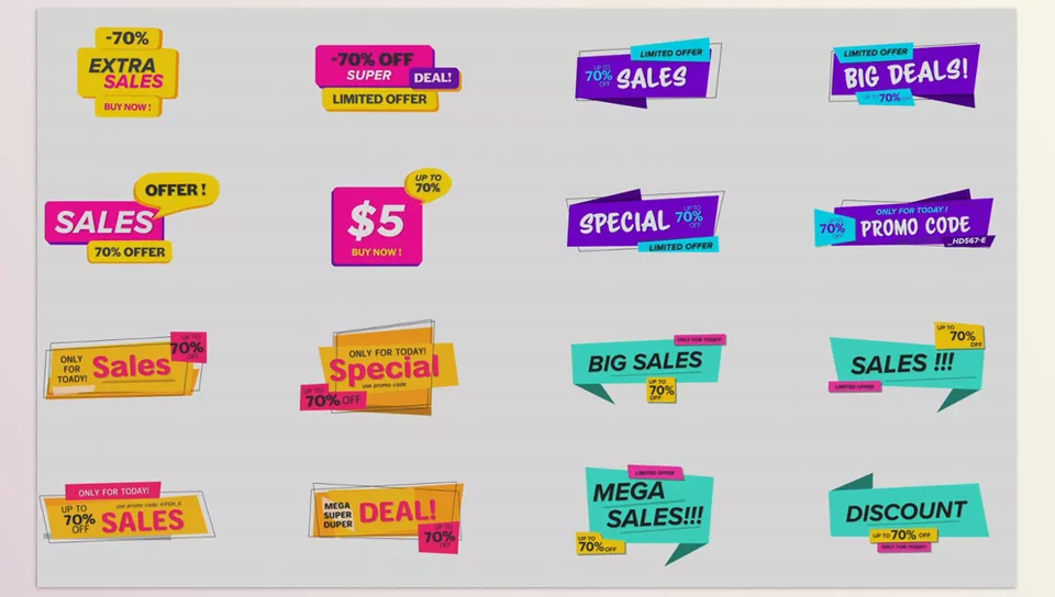 Animated Sale Banners Pack for Premiere Pro - Fully editable Text, Shapes, Fonts and Colors!