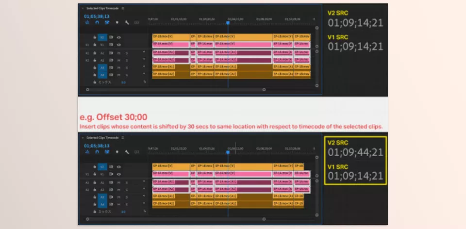 Aescripts - Parallel - Selected Clips Timecode - This feature allows you to insert clips from the Project Panel into the sequence at the same timecode location as the selected clips. 