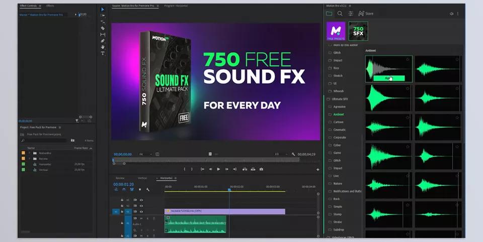Free Motion Bro Presets for Premiere Pro - features hundreds of different effects and elements to elevate your video design.