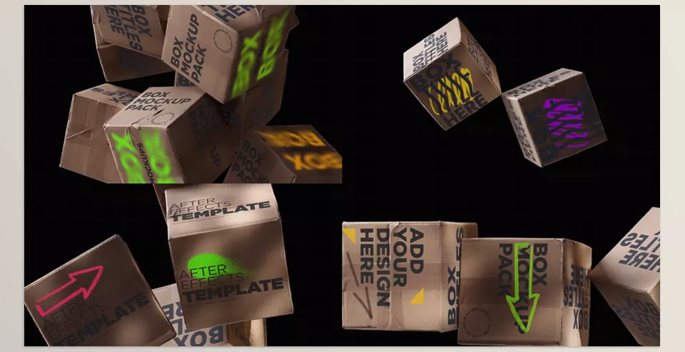 Dynamic 3D Box Mockups - Each side of the box has a unique placeholder where you can add your design, media, or text.