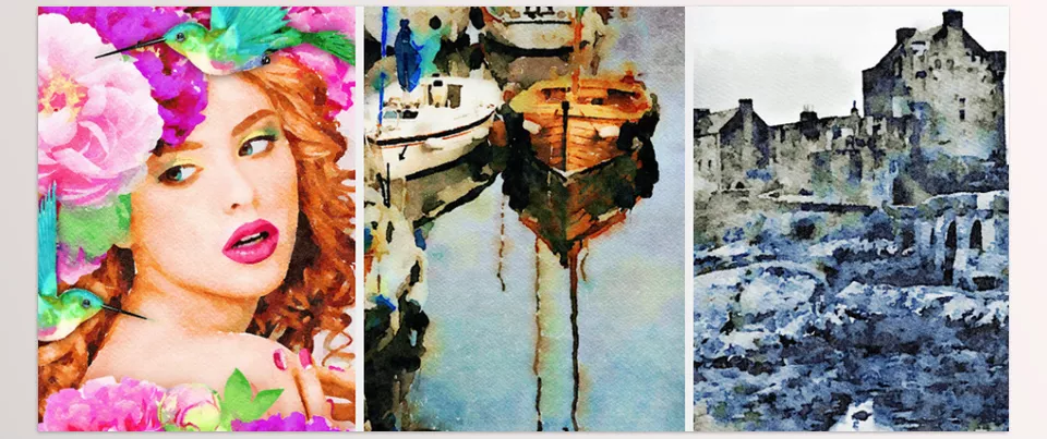 Watercolor Studio - Watercolor Portrait is a wet-on-dry technique that showcases the authentic qualities of watercolor. Refine portrait details and shades, then use the liquid slider to smooth out colors while maintaining clear contours and defined hues.