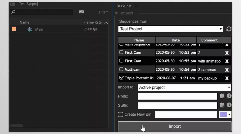 Backup It! - Create and import sequence backups in Premiere Pro.
