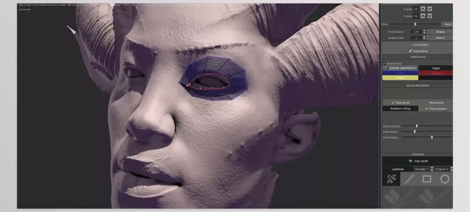 Vertexture - ziRail - Drawing strokes directly on a mesh to create patch polygons for efficient retopology.