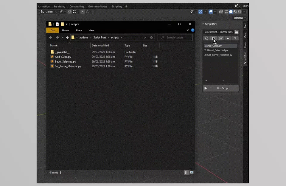 Blender - Script Port - Streamline your workflow by running Python scripts directly within the Blender viewport panel.