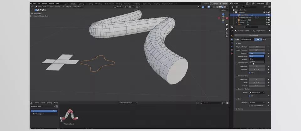 Adaptive Curve - Create dynamic, adaptive curves with full control over geometry, profiles, and resolution for your Blender projects.