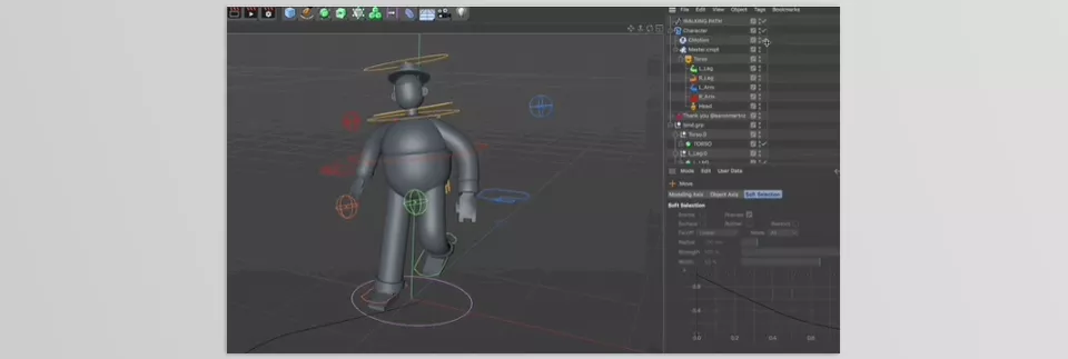 eyedesyn - Bendy Limbs Rig for Cinema 4D - Get Animation done easily by utilizing a one-click walk cycle feature.