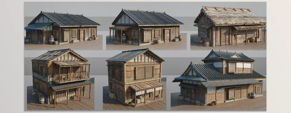 Japanese Village Kitbash - a wide variety of high-quality assets that capture the essence of traditional Japanese architecture and props.