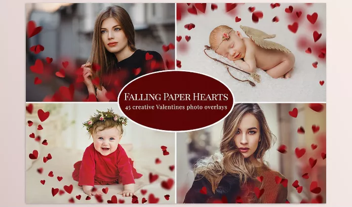 Creative Market – Falling Paper Hearts photo overlays Download 5791182