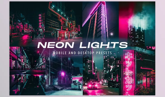 Creative Market – 6 Neon Lights Lightroom Presets Download 6279448 (Mob, Desk)