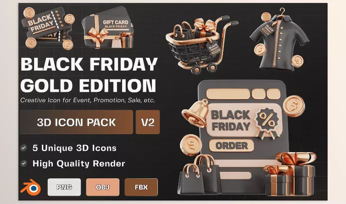 Black Friday Gold Edition 3D Illustration Pack Download v2