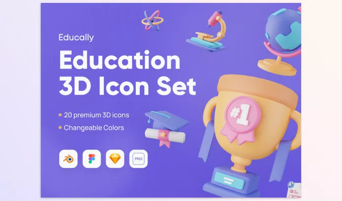 UI8 – Educally Education 3D Icon Set Download