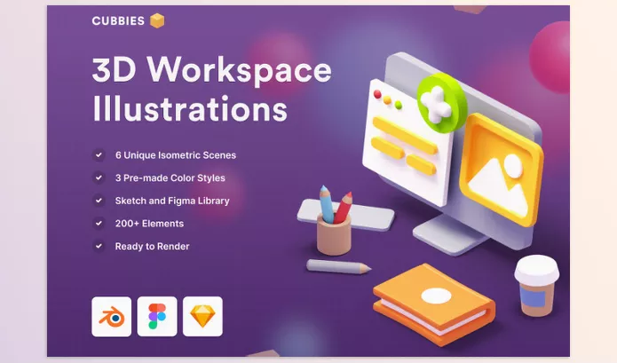 Ui8 – Cubbies 3D Workspace Illustrations Download