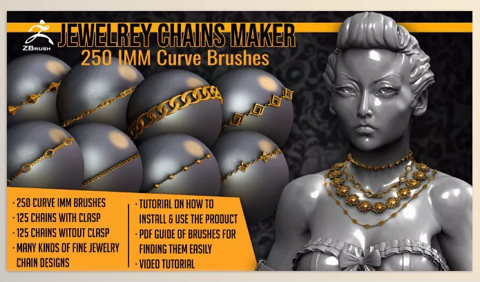 Artstation – Jewelry Chains Maker 250 ZBrush Curve IMM Brushes for ZBrush Download
