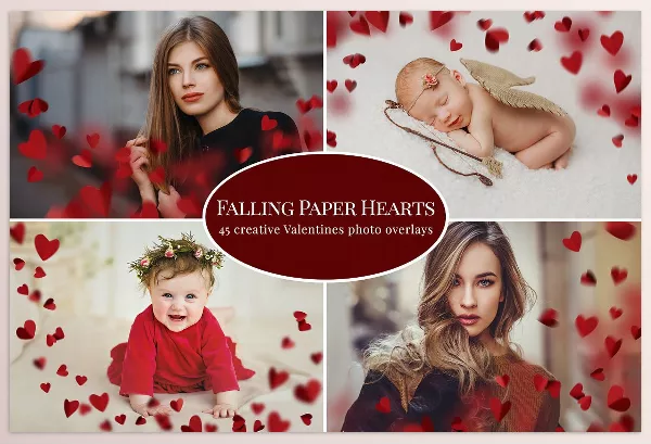Creative Market – Falling Paper Hearts photo overlays Download 5791182