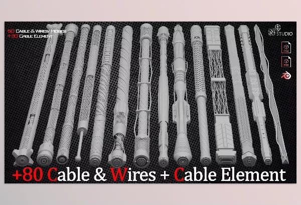 Blender – +80 Cable Wires Hoses And Cable Element Download
