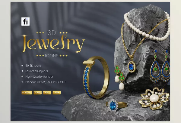 Flat Icons – 3D Jewelry Icon Set Download
