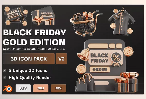 Black Friday Gold Edition 3D Illustration Pack Download v2