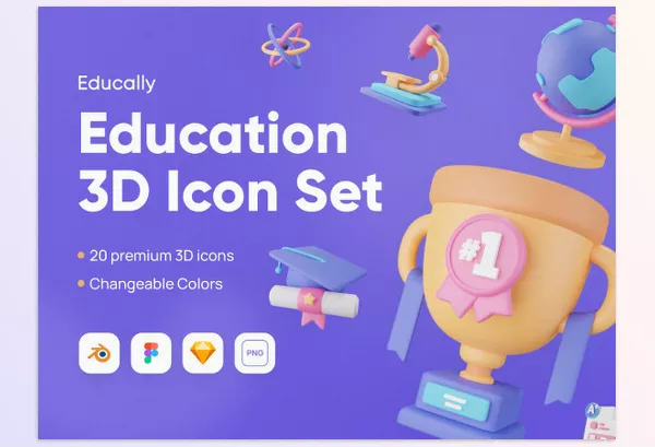 UI8 – Educally Education 3D Icon Set Download